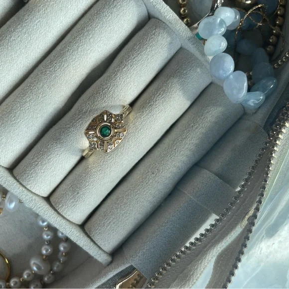 Art deco style emerald Gold and Green Ring - Picture 8 of 8